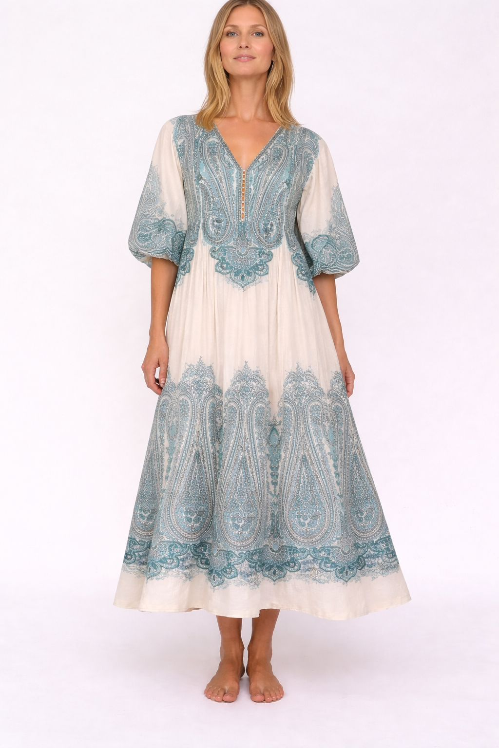 sachin and babi light blue dress Long bohemian dress with embroidery and beads main image 1